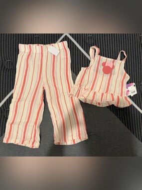 Girls Pink & Cream Stripe Tank Top and Wide-Leg Pants Matching Set